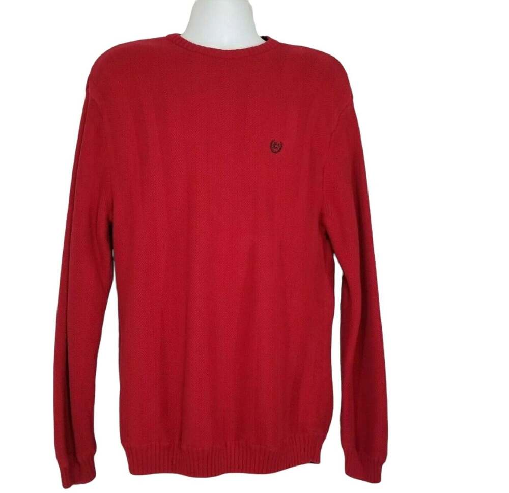 Chaps Mens Knit Sweater Large Red Stretch Pullover Logo Long Sleeve